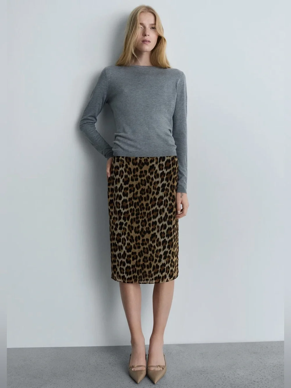 Mango Leopard Print Midi Skirt in Brown and Black NWT - Picture 5 of 6